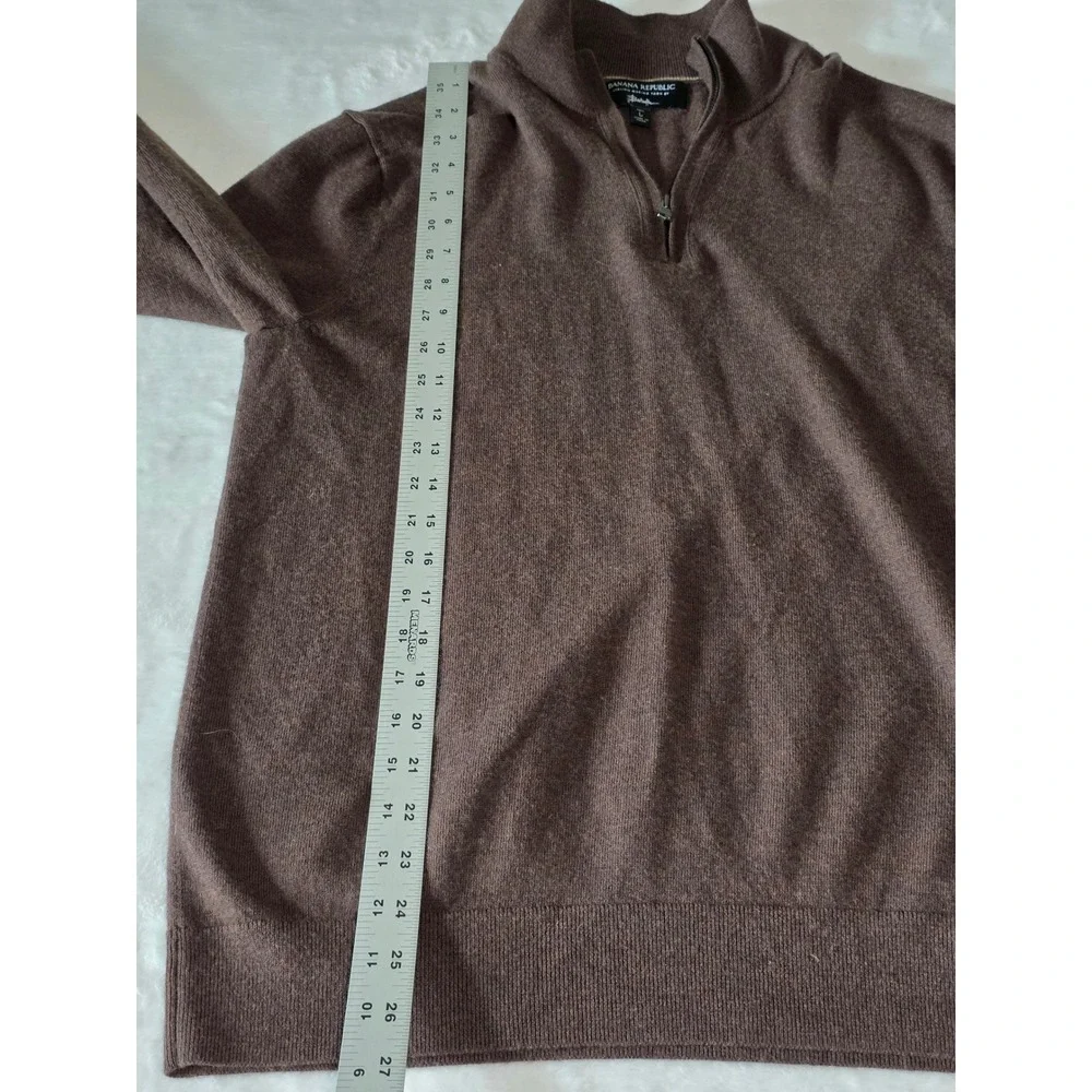 Banana Republic Mens Large Tall Brown Italian Merino Wool Quarter Zip Sweater
